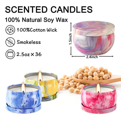 Set of 36 Scented Candles Gift Set | Pure Soy Wax Aromatherapy for Home