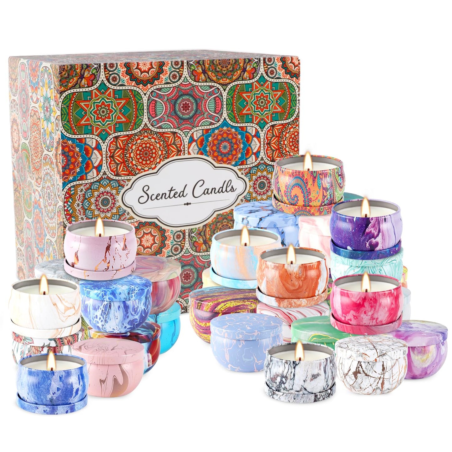 Set of 36 Scented Candles Gift Set | Pure Soy Wax Aromatherapy for Home