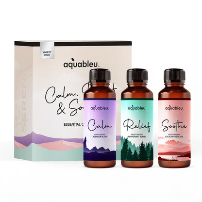 Essential Massage Oil Gift Set – Serenity Trio: Calm Lavender, Relief Peppermint, Soothe Eucalyptus (80 ml) – Beautiful Gift for Women