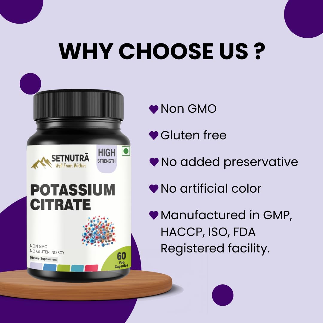SETNUTRA Well From Within Potassium Citrate 800mg - Electrolyte Balance & Muscle Support | 60 Vegan Capsules
