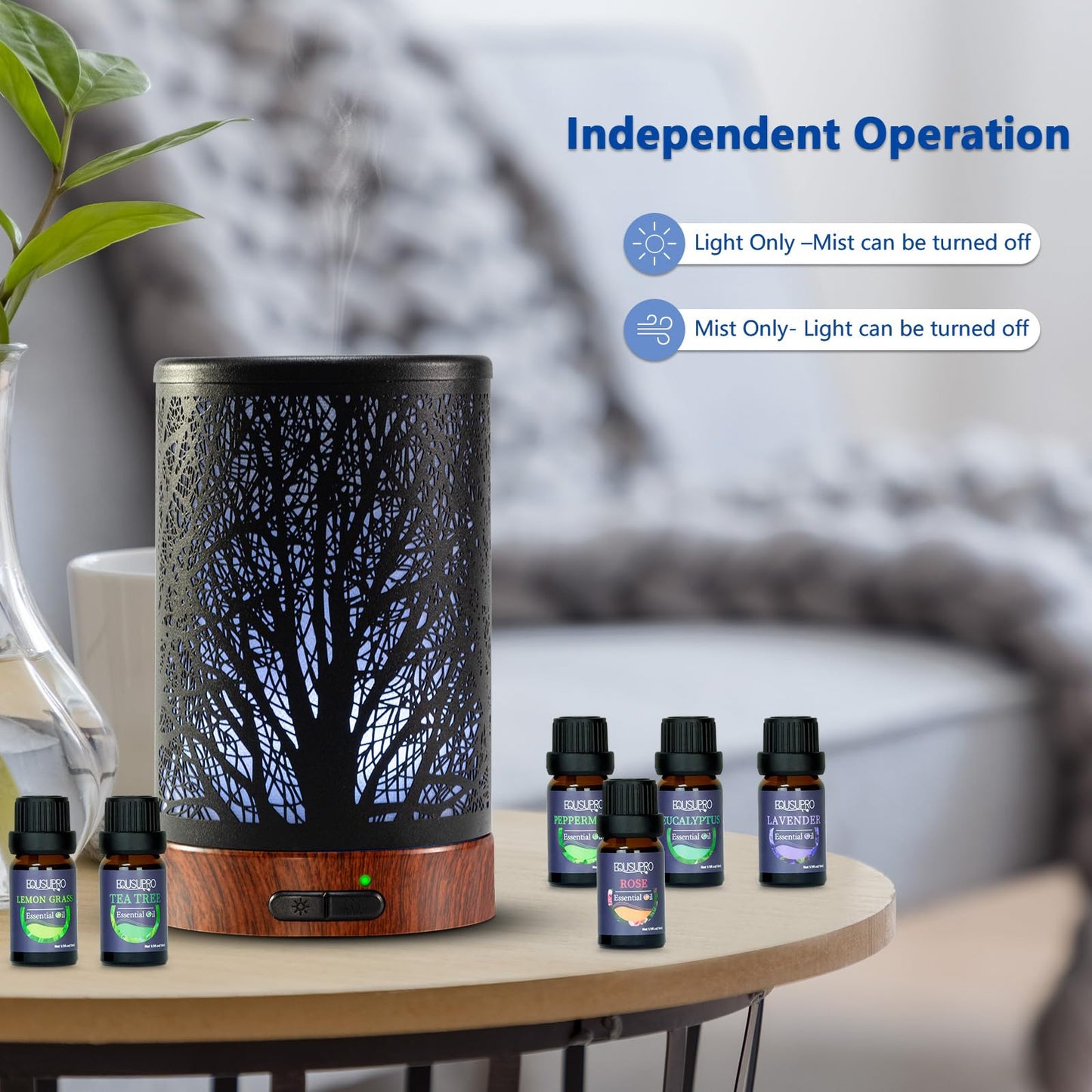 Oil Diffuser with Essential Oils Set – 150ml, 7-Color Night Light, Auto Shut-Off