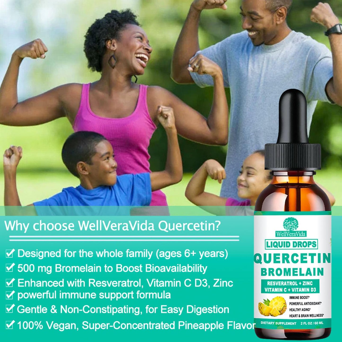 2 Pack Quercetin with Bromelain Liquid Drops – Immune Support (Zinc, Vitamin C, D3)
