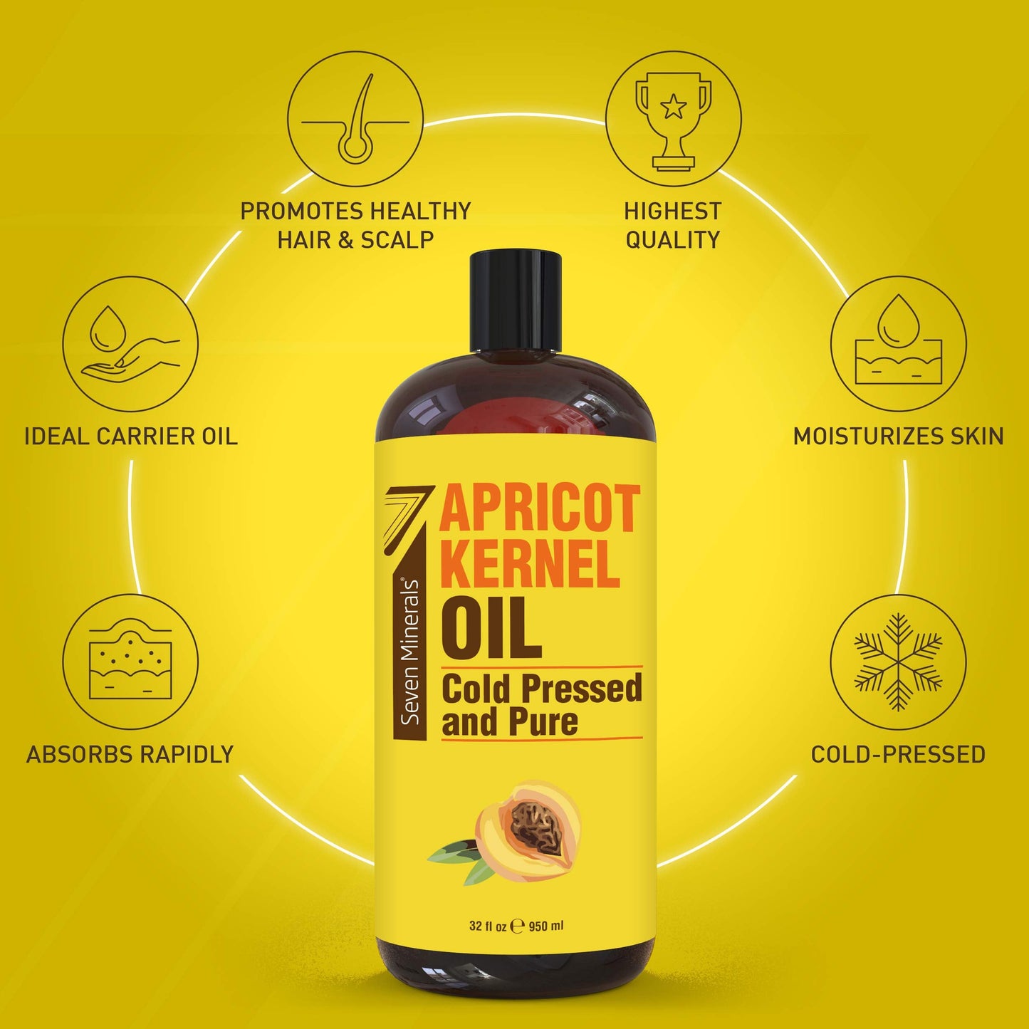 Seven Minerals Apricot Kernel Oil 32oz – Cold-Pressed, Non-GMO, Hexane-Free