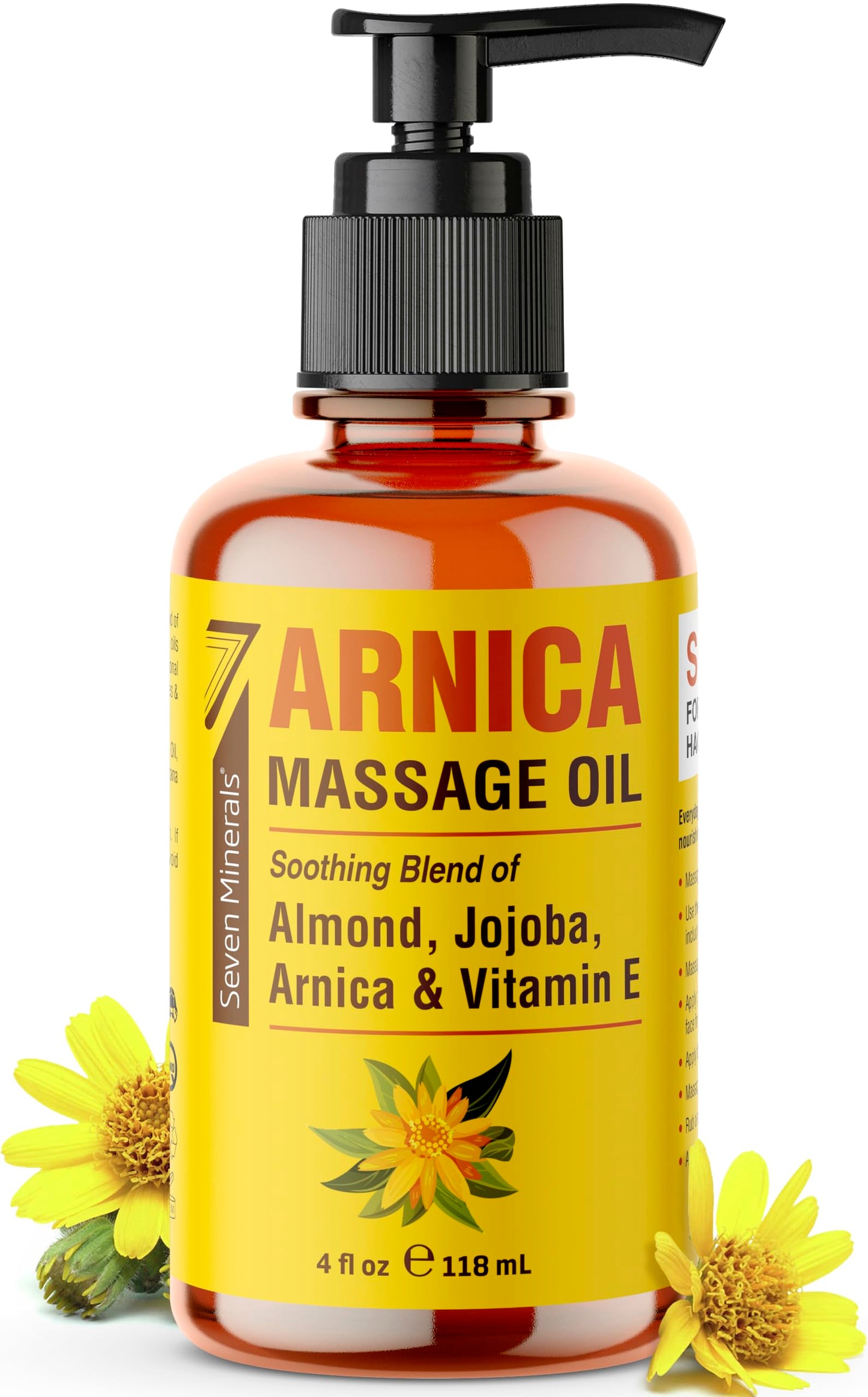 Seven Minerals Arnica Sore Muscle Massage Oil - 4 oz for Professional or At-Home Therapy