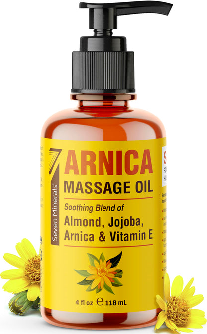 Seven Minerals Arnica Sore Muscle Massage Oil - 4 oz for Professional or At-Home Therapy