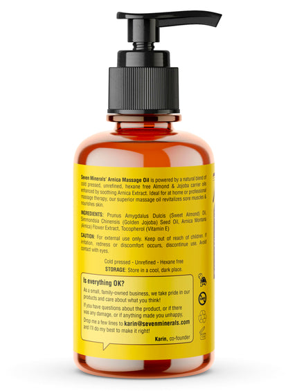 Seven Minerals Arnica Sore Muscle Massage Oil - 4 oz for Professional or At-Home Therapy