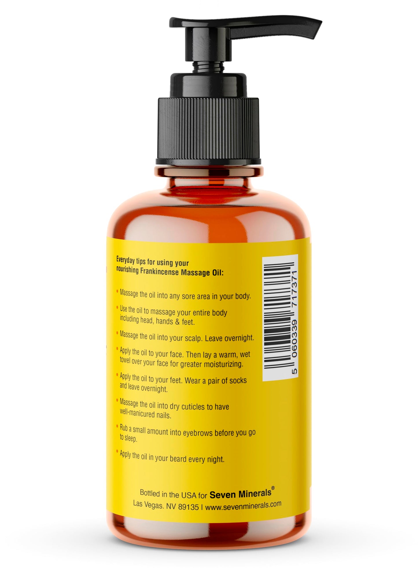 Seven Minerals Frankincense Massage Oil 4oz – For Professional or Home Massage (Almond, Jojoba & Vitamin E)