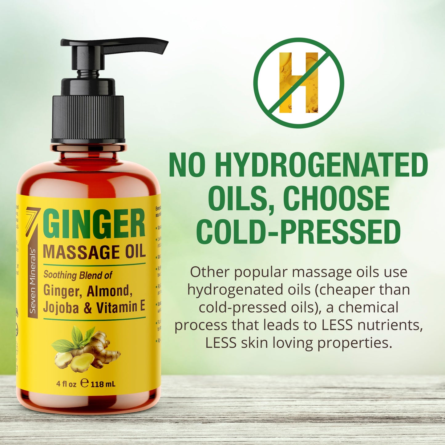Seven Minerals Ginger Massage Oil for Lymphatic Drainage Therapy - 4 oz Therapeutic Grade Essential Oils