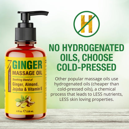 Seven Minerals Ginger Massage Oil for Lymphatic Drainage Therapy - 4 oz Therapeutic Grade Essential Oils