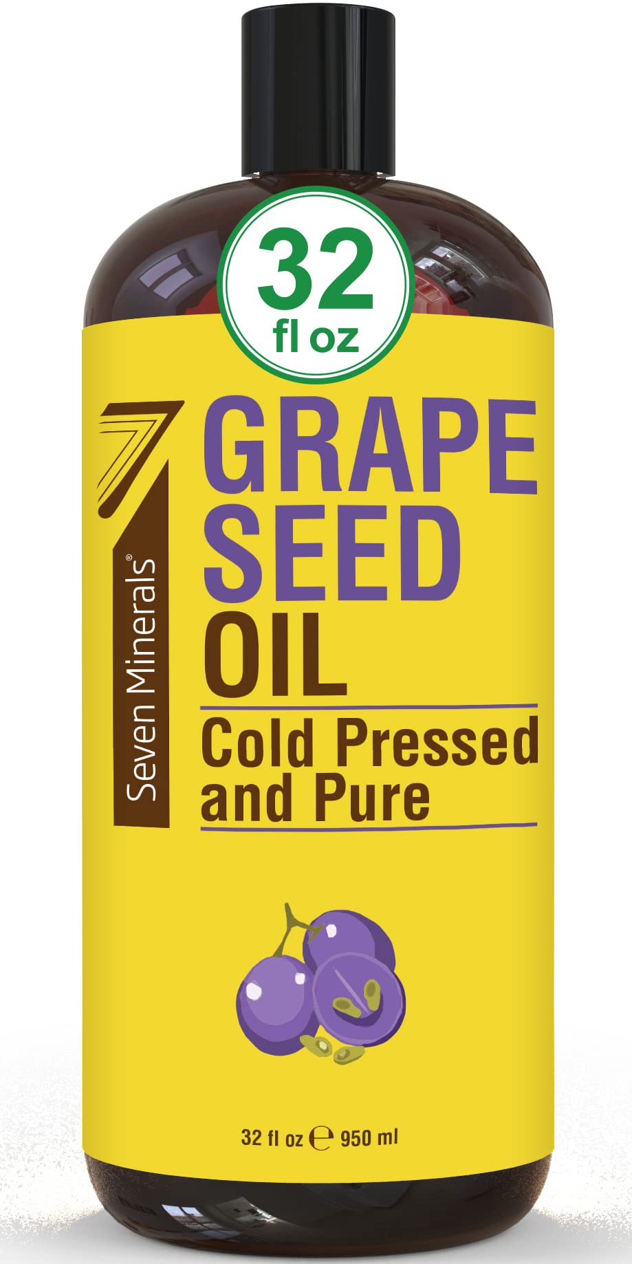 Seven Minerals Grapeseed Oil – 32 oz Cold-Pressed, Non-GMO, Hexane-Free