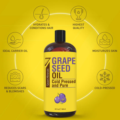Seven Minerals Grapeseed Oil – 32 oz Cold-Pressed, Non-GMO, Hexane-Free