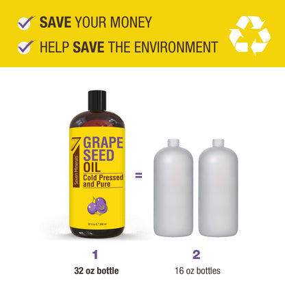 Seven Minerals Grapeseed Oil – 32 oz Cold-Pressed, Non-GMO, Hexane-Free