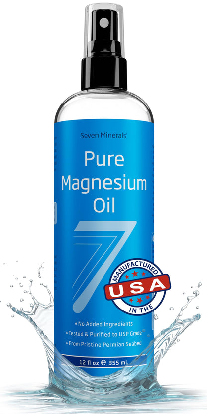 Seven Minerals Magnesium Oil Spray 12oz – USP Grade, Extra Strength, Made in USA | Sleep, Muscle Pain & Cramps
