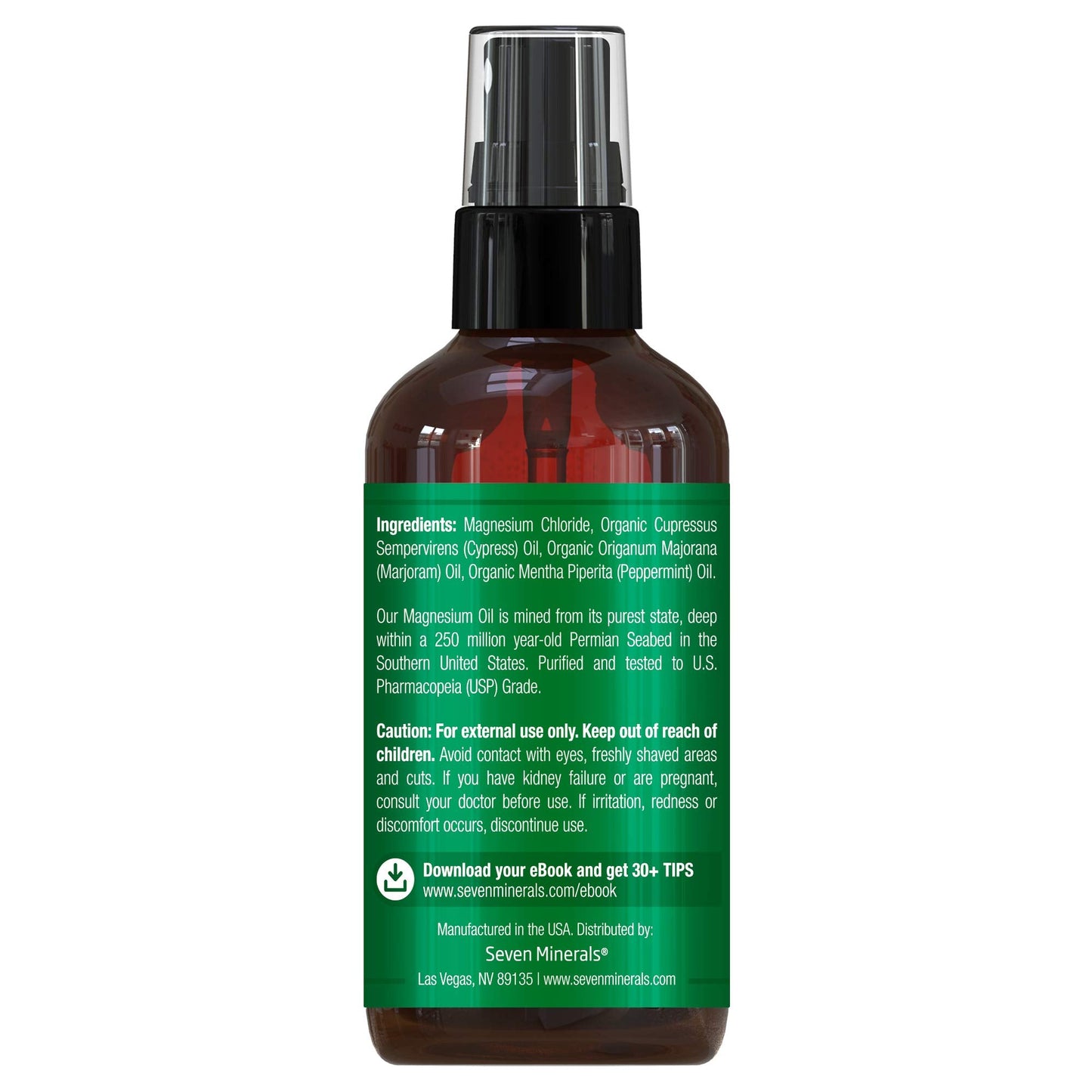 Seven Minerals Magnesium Oil Spray – USA Made with Cypress, Sweet Marjoram & Peppermint (4 oz)