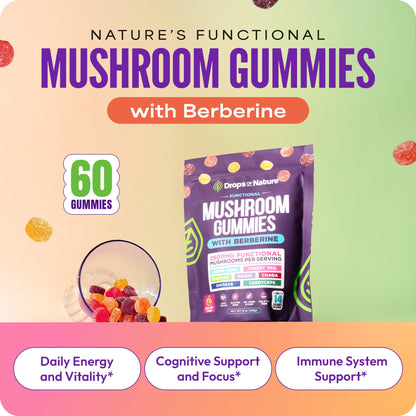 Mushroom Gummies & Berberine - 7-Mushroom Complex (60 Gummies) | Focus & Immunity