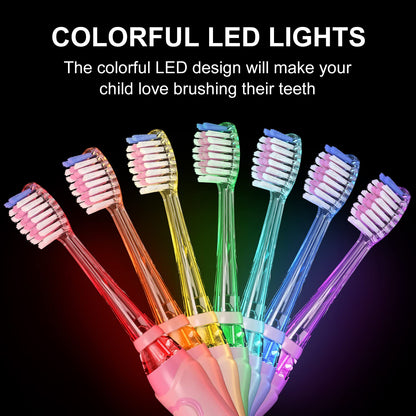 SEAGO SG-977 Kids Electric Toothbrush – 2-Min Timer, Rainbow LED, 4 Replacement Heads, Green