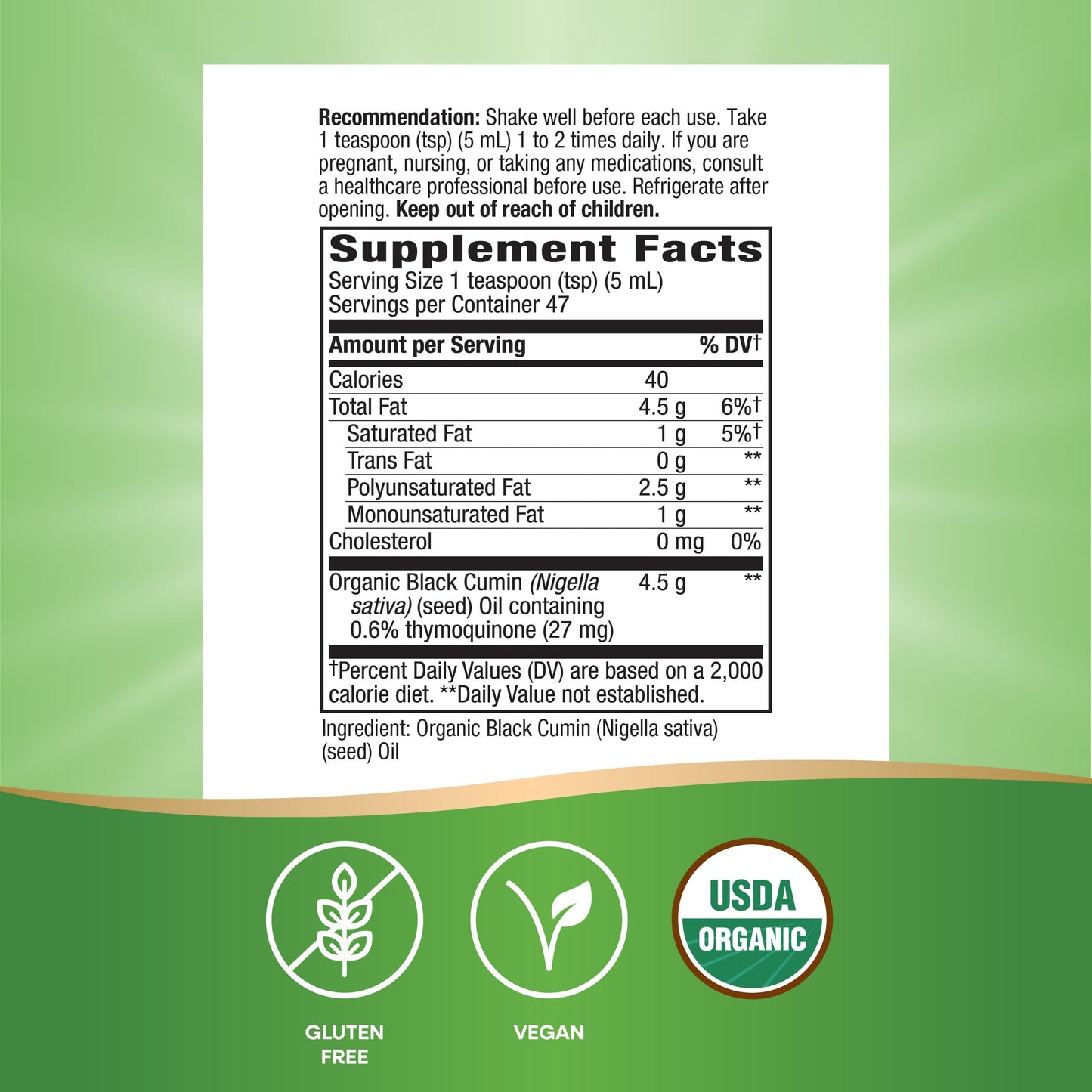 Nature's Way Organic Black Seed Oil - Supports Antioxidant Pathways* | Cold-Pressed, Vegan, Gluten Free, 8 fl oz (Packaging May Vary)