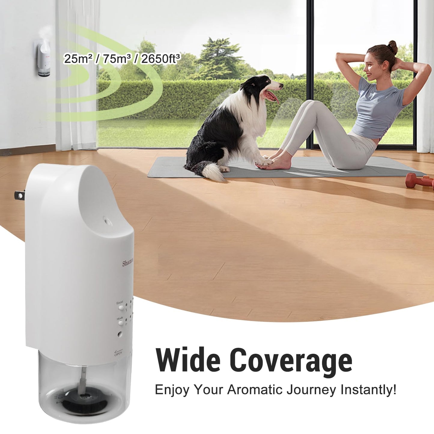 Shammgria 2025 Plug-in Waterless Diffuser — Wall Mount, 500 Sq Ft, 160ml, White