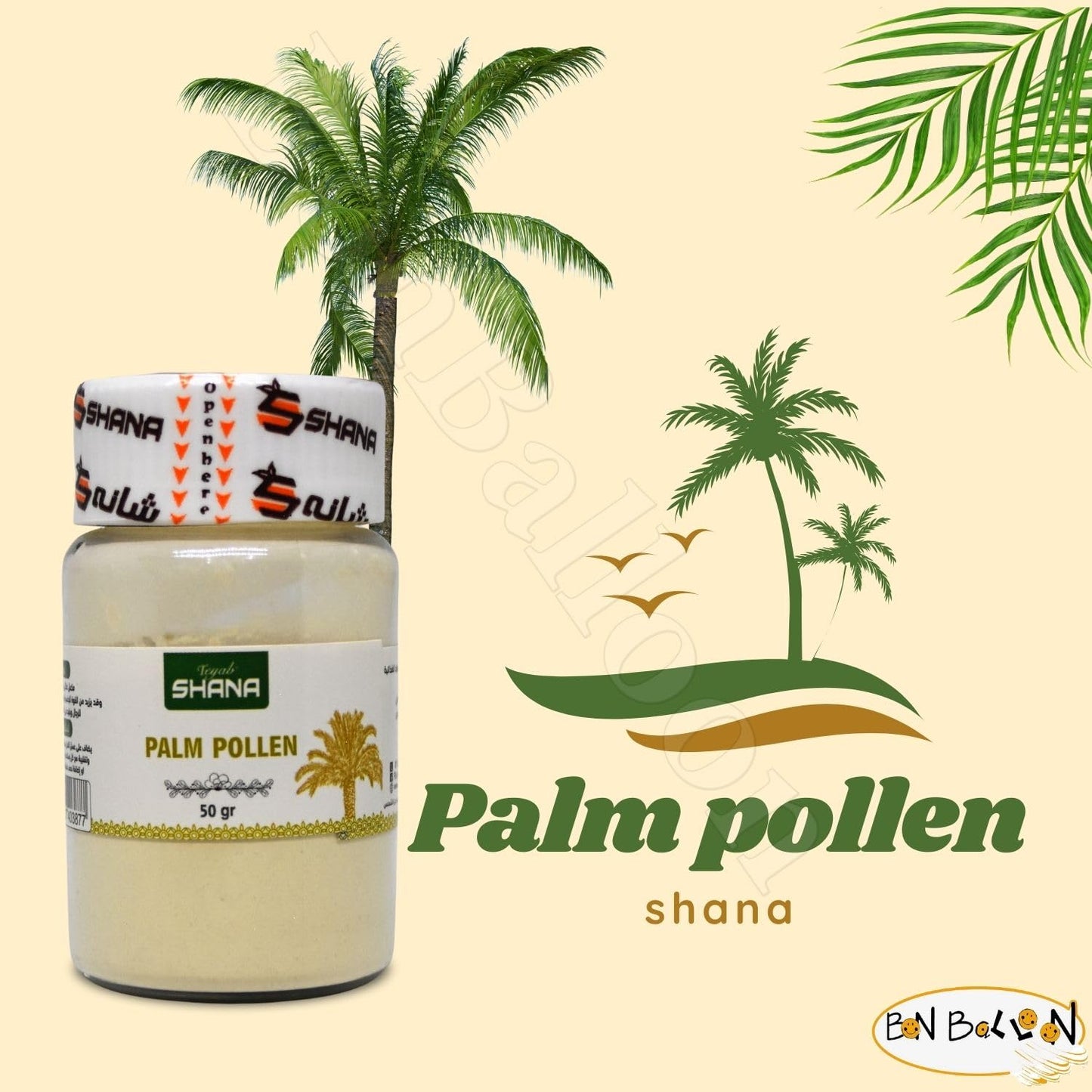 Shana Palm Pollen Powdered Natural Pure Date (1 Pack = 1.76 oz / 50 gm)