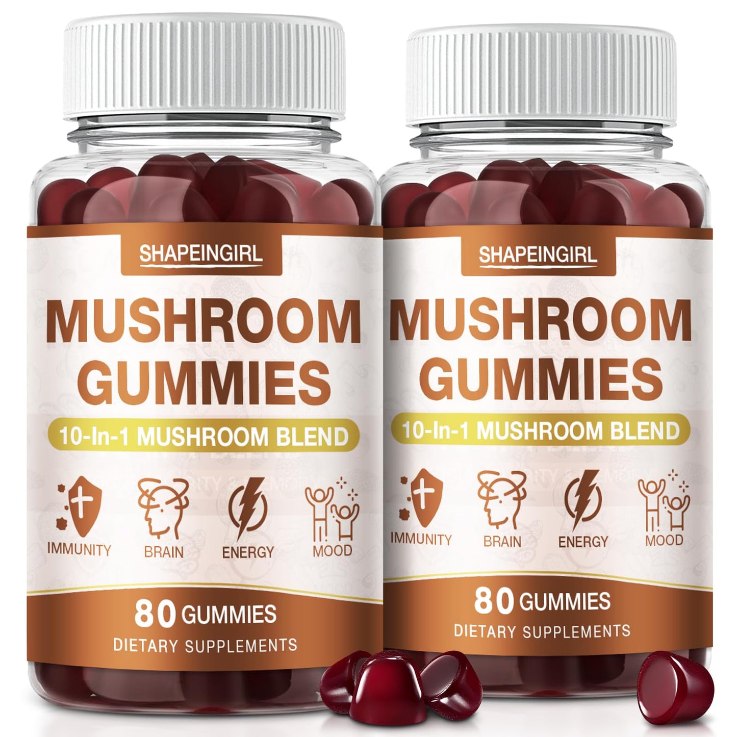 SHAPEINGIRL Mushroom Gummies - 10-in-1 Immune Support & Cognitive Boost
