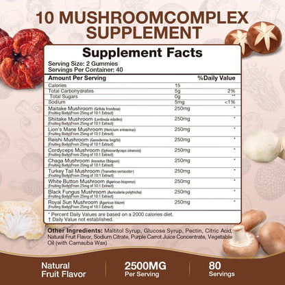 SHAPEINGIRL Mushroom Gummies - 10-in-1 Immune Support & Cognitive Boost