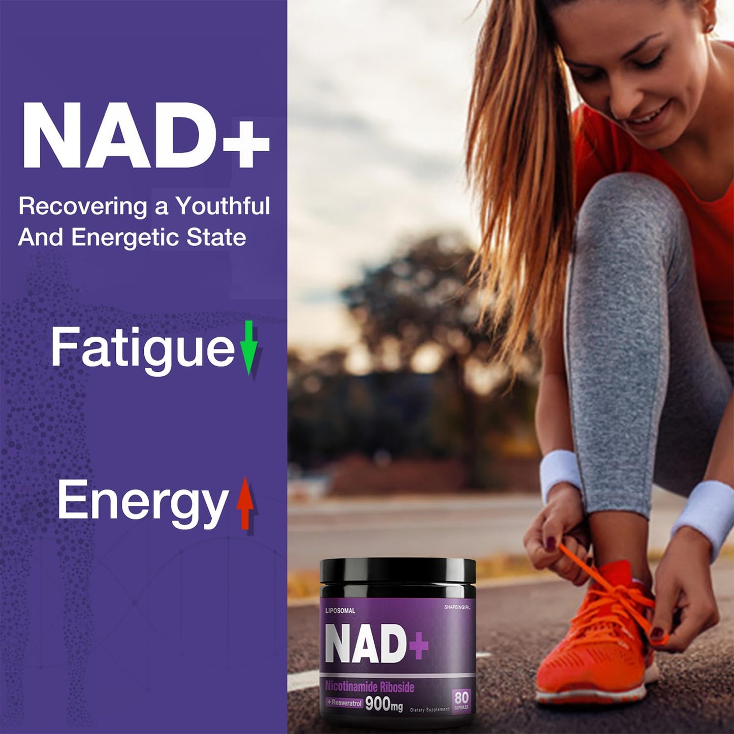 SHAPEINGIRL NAD+ Supplement | NR + Resveratrol | Liposomal NAD+ 900mg | 160 Capsules