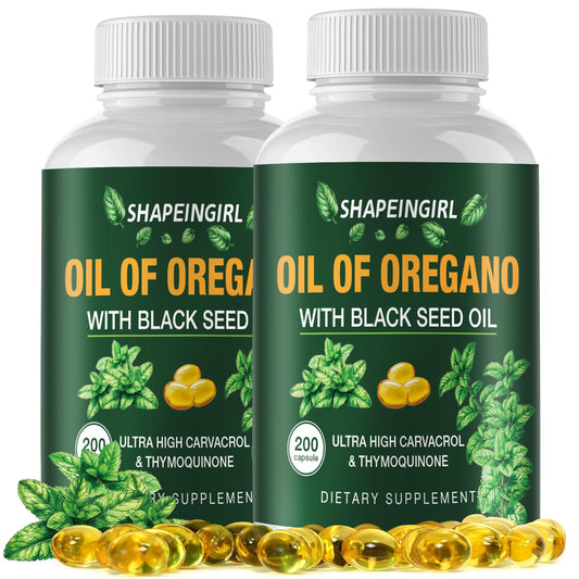 SHAPEINGIRL Oil of Oregano with Black Seed Oil – Organic Oregano Oil Supplement, 400 Softgels, High Potency Carvacrol & Thymoquinone, Non-GMO, Immune Support, Digestive & Respiratory Health BritishVita | Premium UK Vitamins & Wellness Supplements