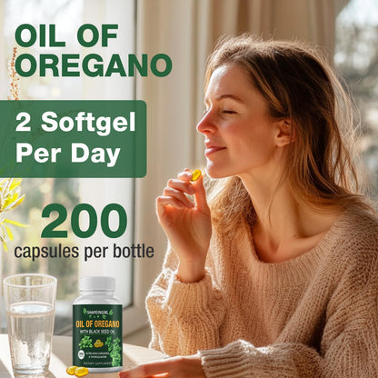 SHAPEINGIRL Oil of Oregano with Black Seed Oil – Organic Oregano Oil Supplement, 400 Softgels, High Potency Carvacrol & Thymoquinone, Non-GMO, Immune Support, Digestive & Respiratory Health