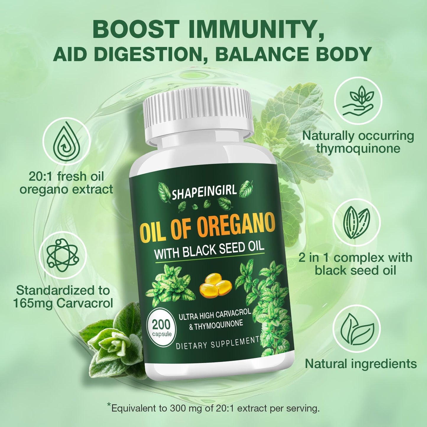 SHAPEINGIRL Oil of Oregano with Black Seed Oil – Organic Oregano Oil Supplement, 400 Softgels, High Potency Carvacrol & Thymoquinone, Non-GMO, Immune Support, Digestive & Respiratory Health