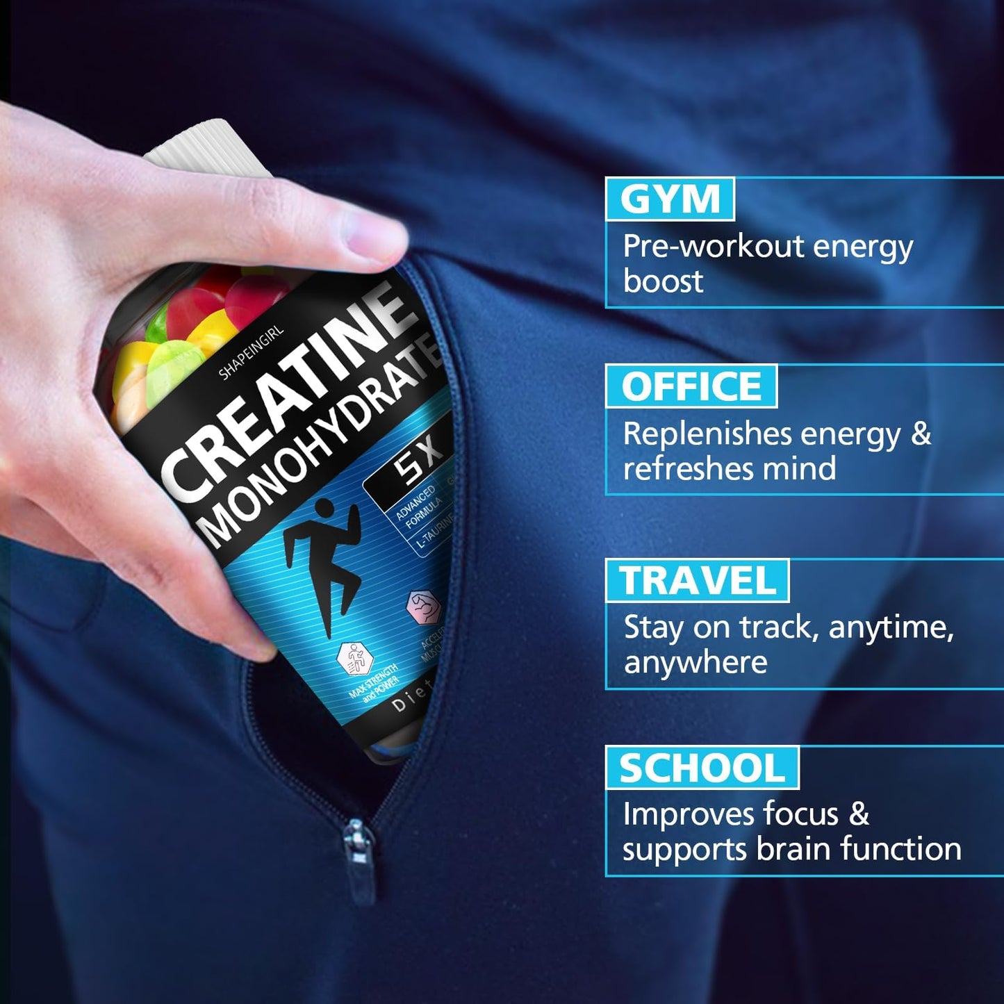 SHAPEINGIRL Creatine Monohydrate Gummies – Clean Creatine for Women & Men | Muscle, Endurance & Recovery