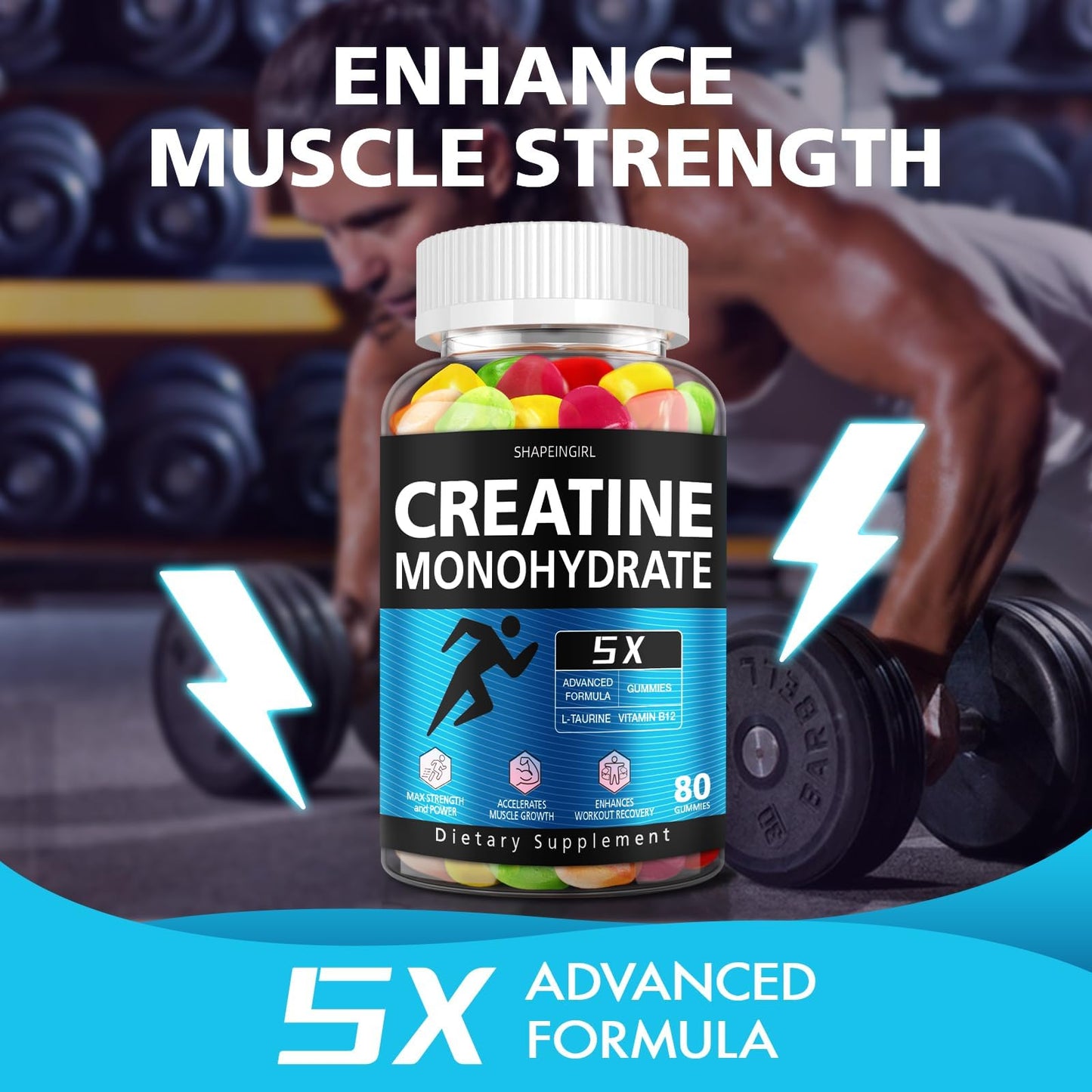 SHAPEINGIRL Creatine Monohydrate Gummies – Clean Creatine for Women & Men | Muscle, Endurance & Recovery