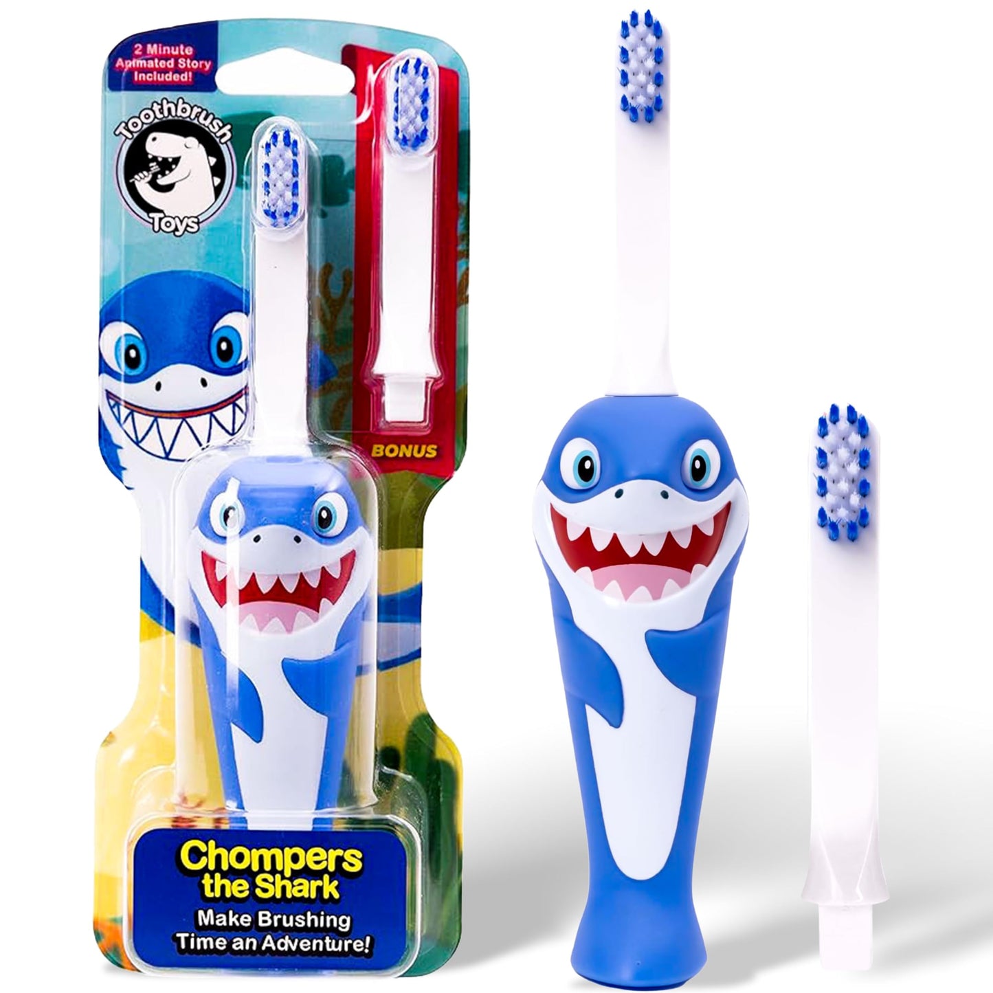Kids Soft Bristle Shark Toothbrush 2+ | Gentle, Replaceable Head, Ergonomic Handle