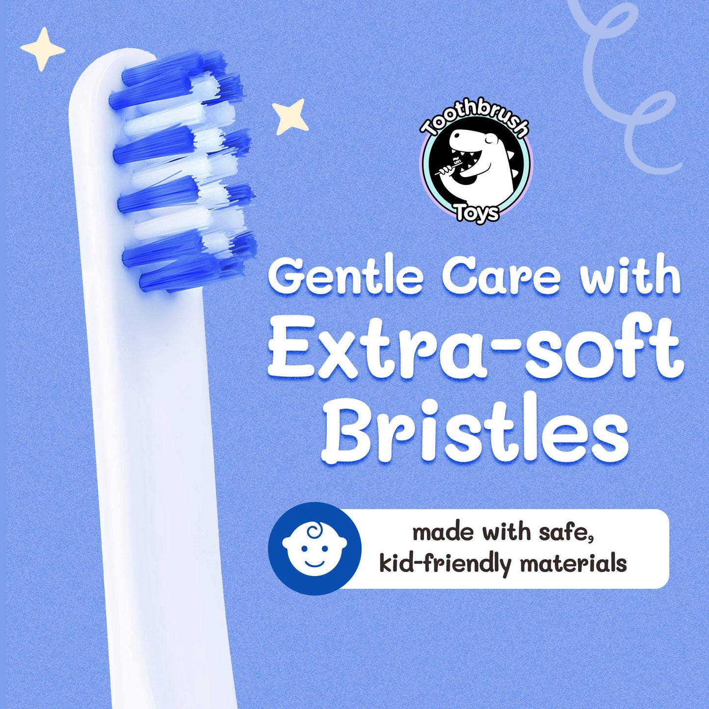 Kids Soft Bristle Shark Toothbrush 2+ | Gentle, Replaceable Head, Ergonomic Handle