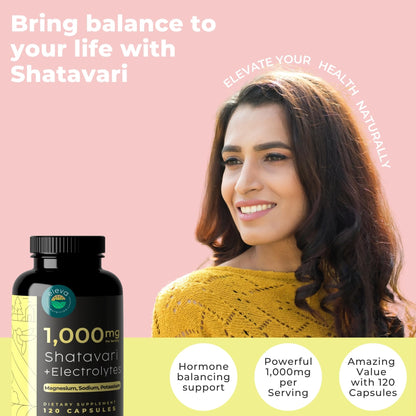 Shatavari Organic Powder Capsules for Women & Men – 120 Ct with Electrolytes for Hydration