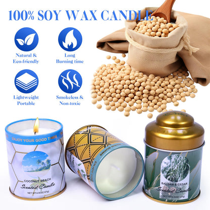 Sage & Citrus, Coconut Beach, Balsam & Cedar 3-Pack Aromatherapy Candle Sets | 8% Essential Oil, 75H Long Burning Soy Wax Scented Candle for Relaxation, Sleep Smoke-Free | Gift for Women and Men
