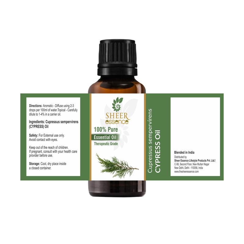 Sheer Essence Cypress Oil 15 ML – 100% Pure, Undiluted Cupressus Sempervirens Essential Oil