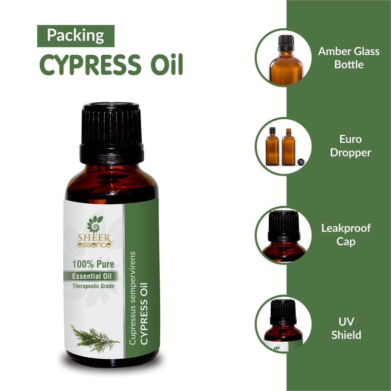 Sheer Essence Cypress Oil 15 ML – 100% Pure, Undiluted Cupressus Sempervirens Essential Oil