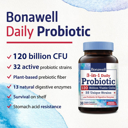 Bonawell Probiotics 120B CFU - 32 Strains with Prebiotics & Enzymes