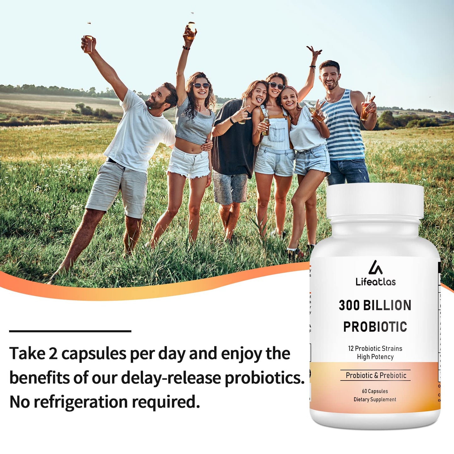 300 Billion CFU Probiotics - Gut Health, 12 Strains + Prebiotic, 60 Caps