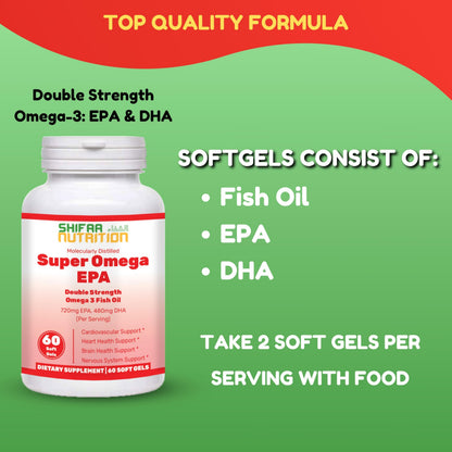 SHIFAA NUTRITION Halal Fish Oil Softgels – 60 Count, Double Strength Omega-3