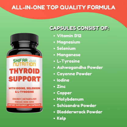 SHIFAA NUTRITION Halal Thyroid Support – 30 Servings | Non-GMO | B12, Iodine, Selenium