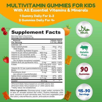SHIFAA NUTRITION Halal Kids Multivitamin Gummies – 45-90 Day Supply