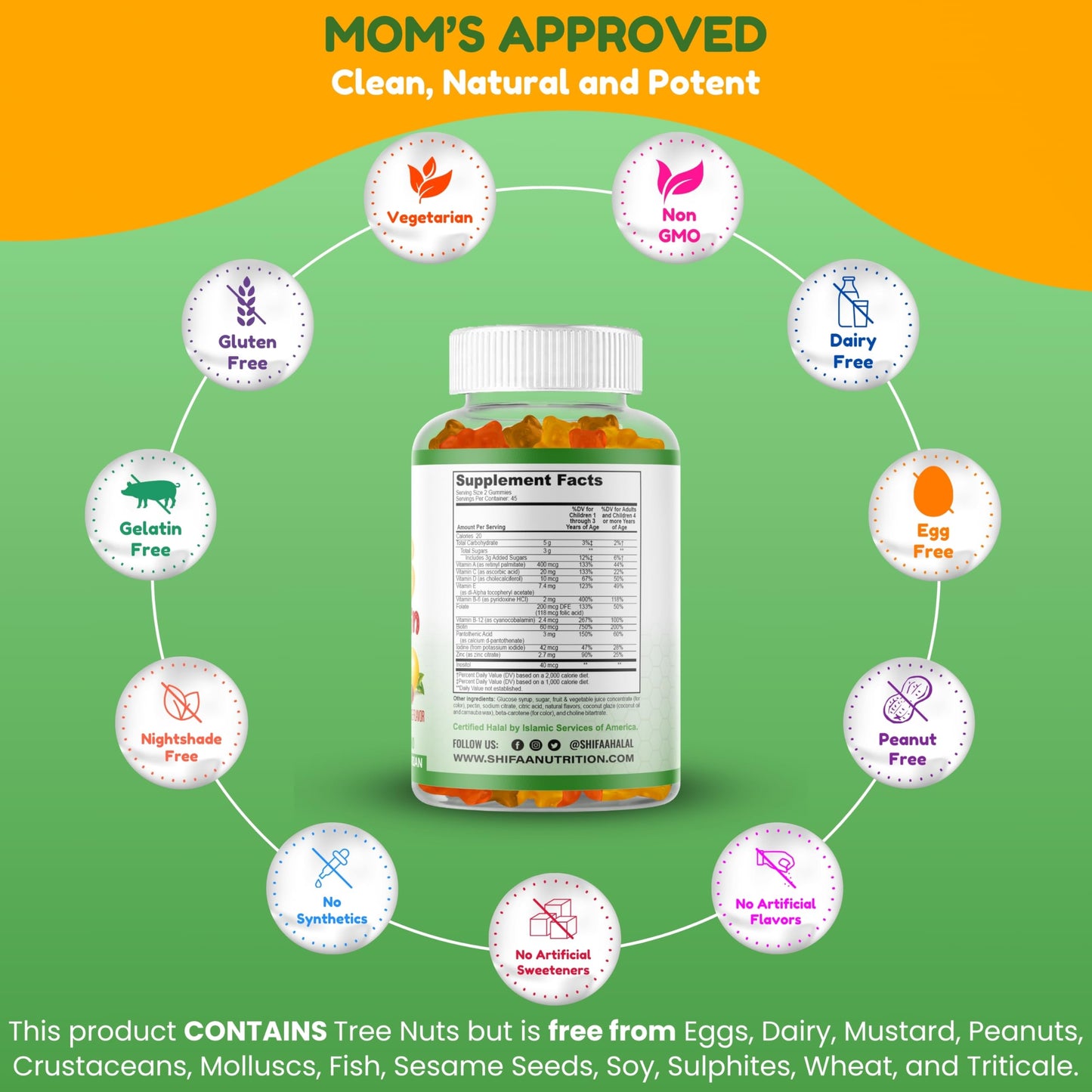 SHIFAA NUTRITION Halal Kids Multivitamin Gummies – 45-90 Day Supply