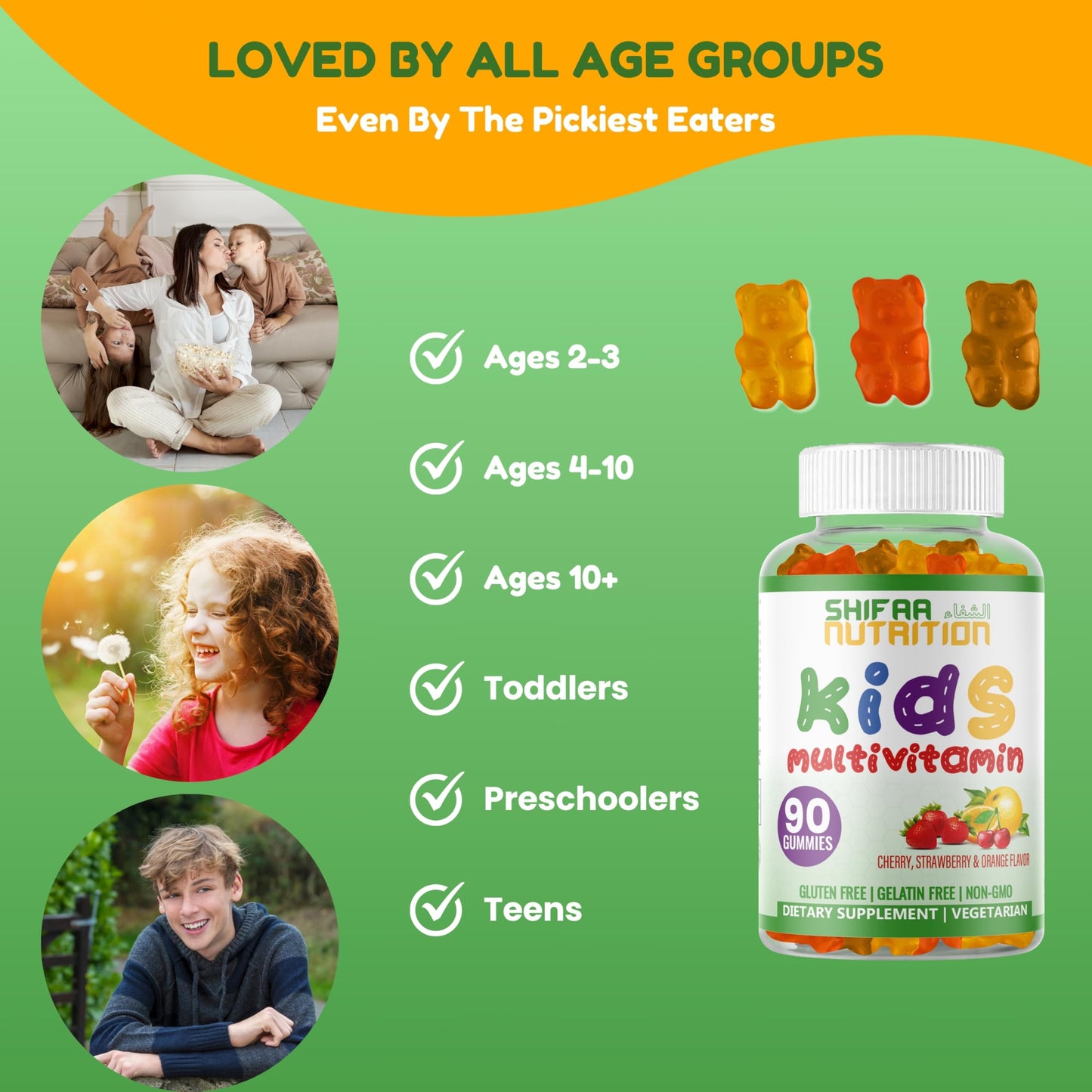 SHIFAA NUTRITION Halal Kids Multivitamin Gummies – 45-90 Day Supply
