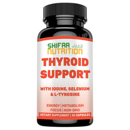 SHIFAA NUTRITION Halal Thyroid Support – 30 Servings | Non-GMO | B12, Iodine, Selenium