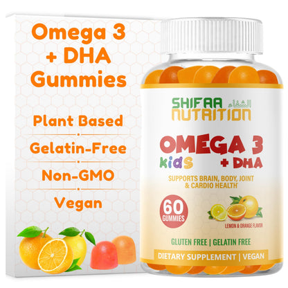 SHIFAA NUTRITION Gelatin-Free Kids Omega-3 Gummies with DHA | Plant-Based, Gluten-Free & Non-GMO | 30 Servings