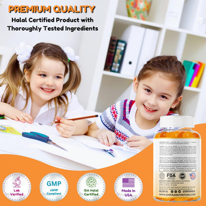 SHIFAA NUTRITION Gelatin-Free Kids Omega-3 Gummies with DHA | Plant-Based, Gluten-Free & Non-GMO | 30 Servings
