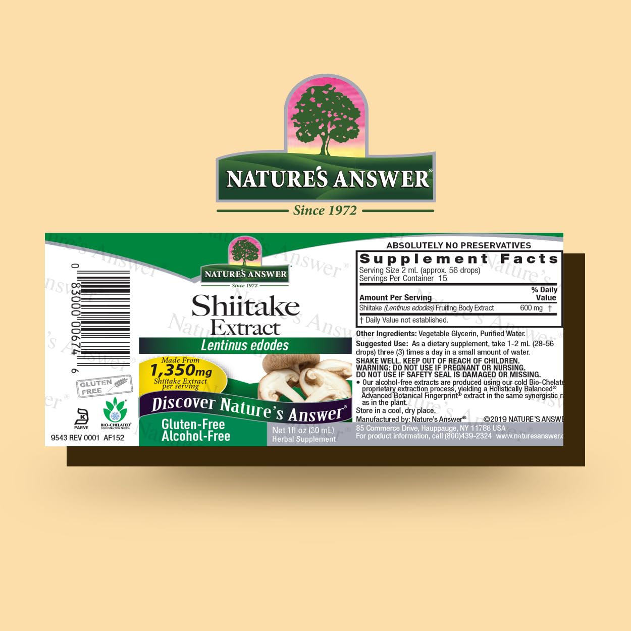 Nature's Answer Shiitake Mushroom Extract - Alcohol Free, 1 Fl Oz | Immune Support & Wellness
