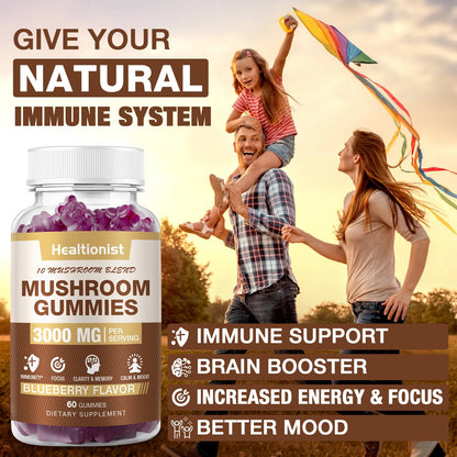 2 Packs Mushroom Complex Gummies 10-Blend – Lion's Mane & Cordyceps for Brain & Immune Support