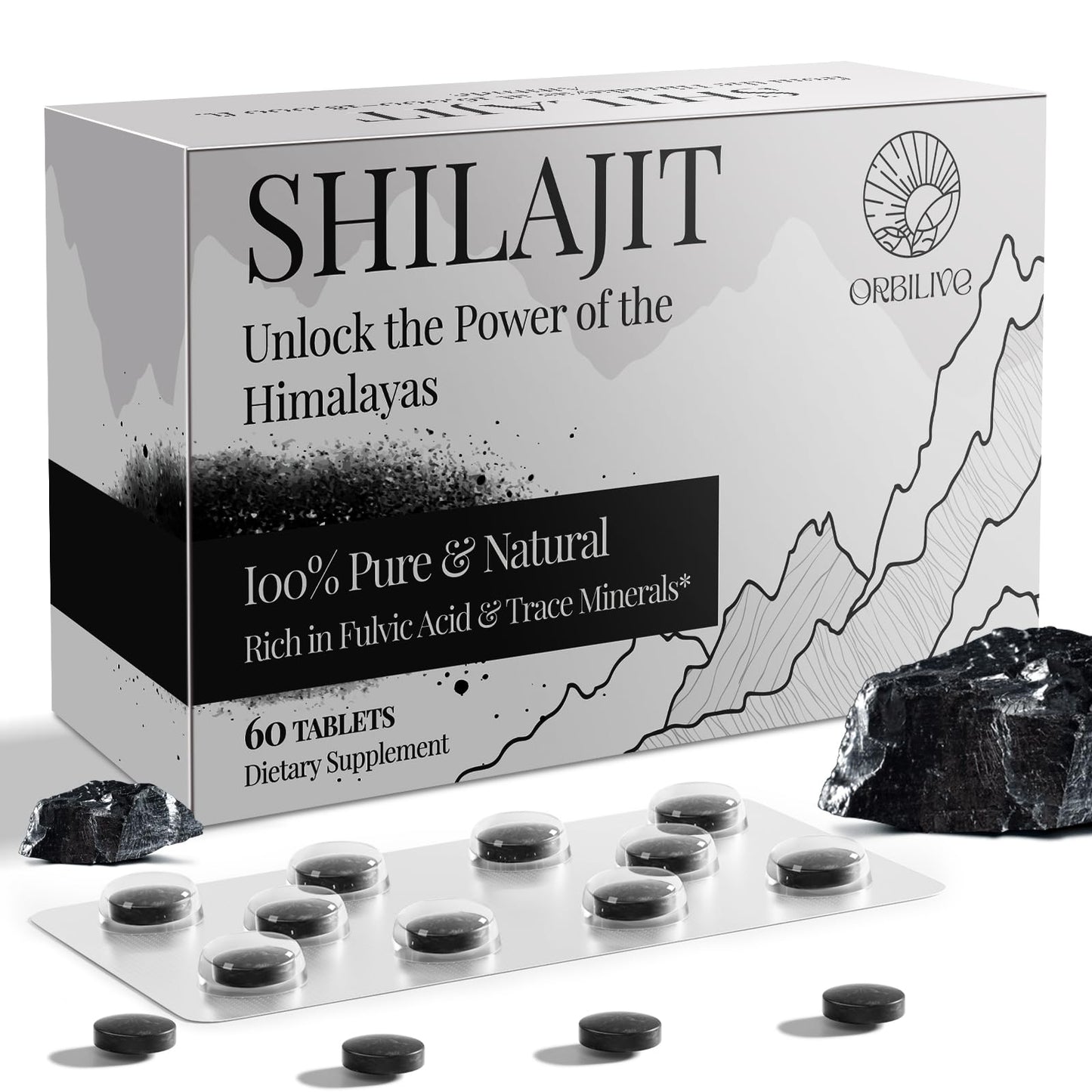 30,000 mg Shilajit Tablets – Himalayan Organic Shilajit, 60 Count